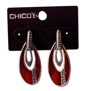 Vintage 1990s Chico’s Red Jointed Statement Dangle Earrings Modernist Pierced